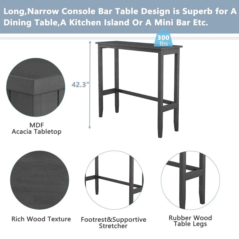 48 Rectangular Wood Bar Height Dining Set with 2 Chairs