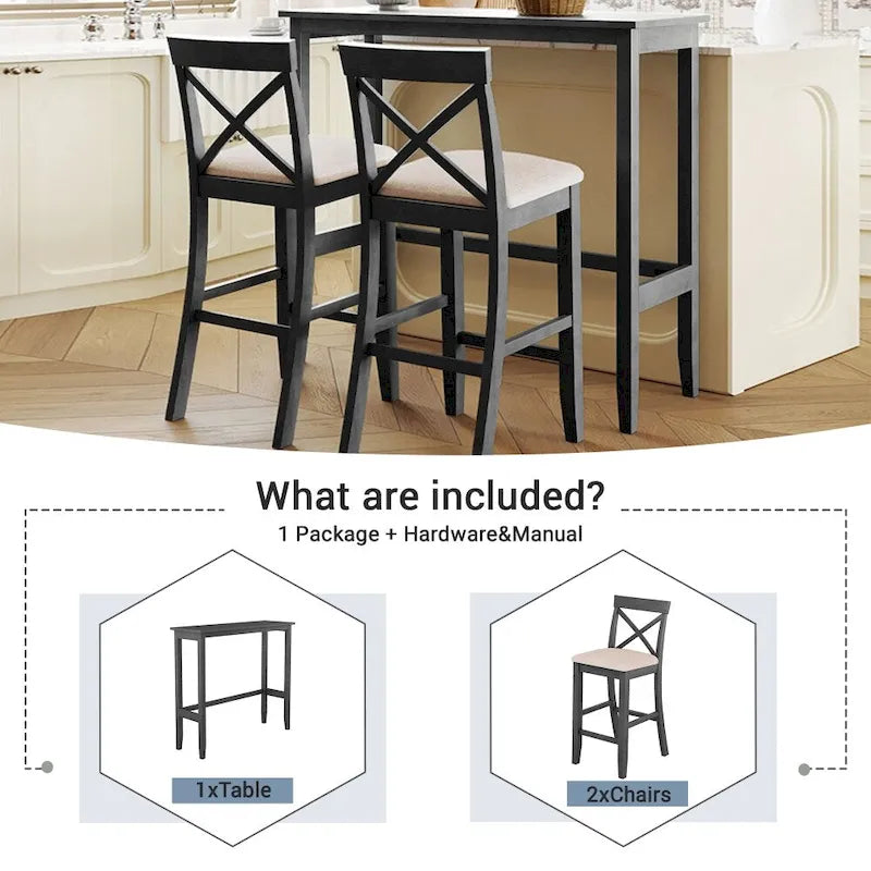 48 Rectangular Wood Bar Height Dining Set with 2 Chairs