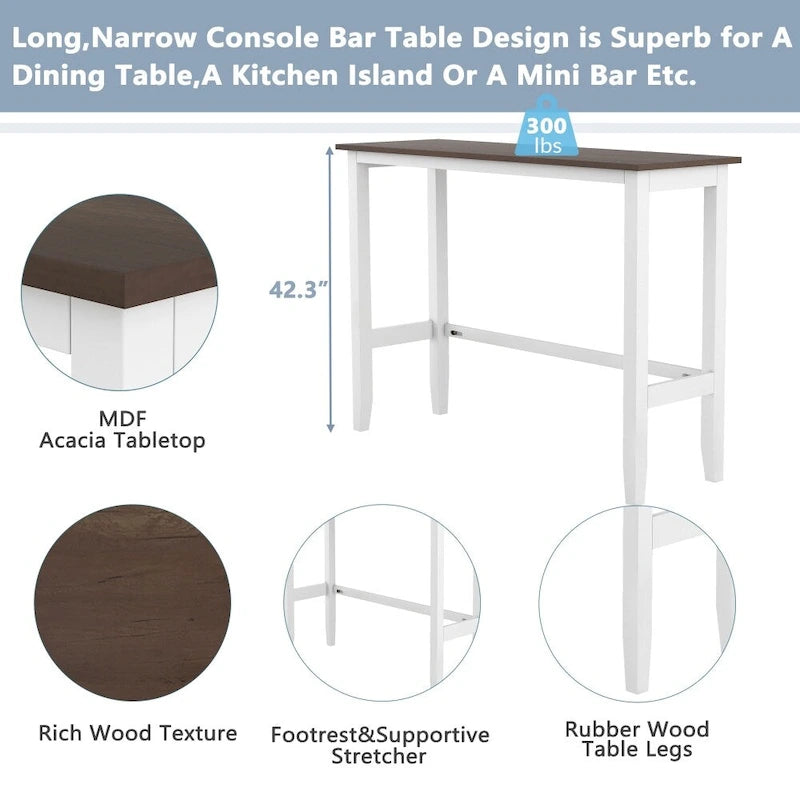 48 Rectangular Wood Bar Height Dining Set with 2 Chairs