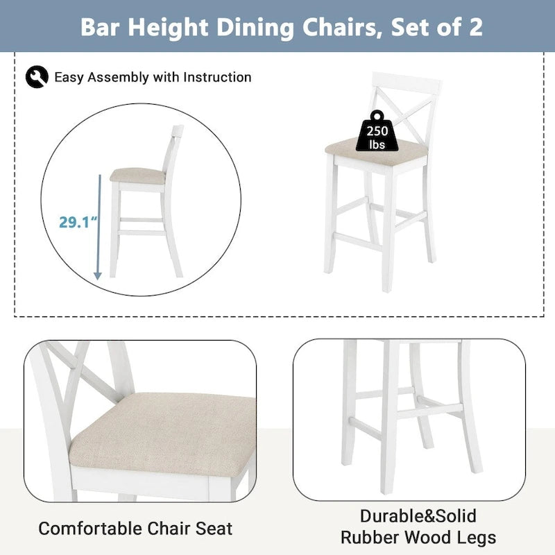 48 Rectangular Wood Bar Height Dining Set with 2 Chairs