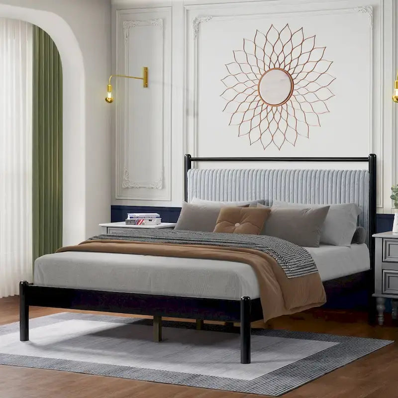 Christopher Knight Home Queen Wood Platform Bed Frame with Fluffy Soft Headboard