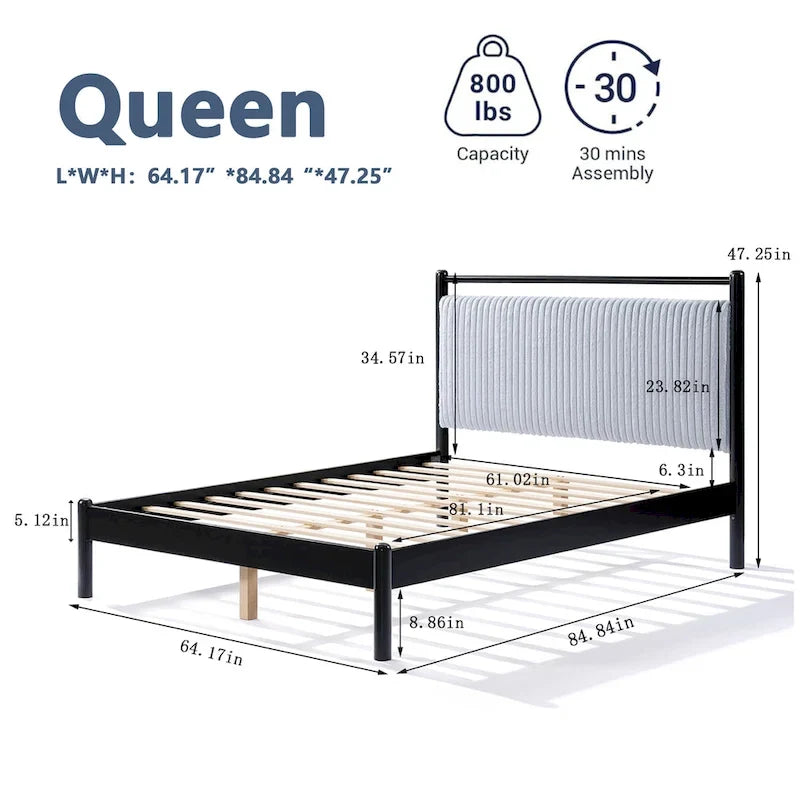 Christopher Knight Home Queen Wood Platform Bed Frame with Fluffy Soft Headboard