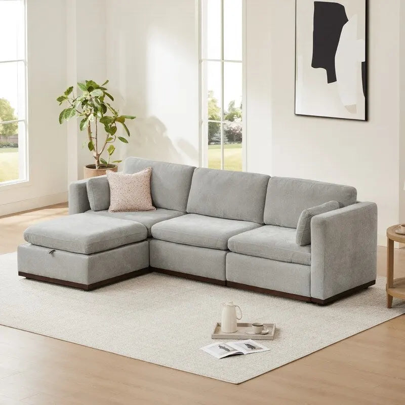 Mia L-shape Oversized Modular Sectional Fabric Sofa with Upgraded Wood Base