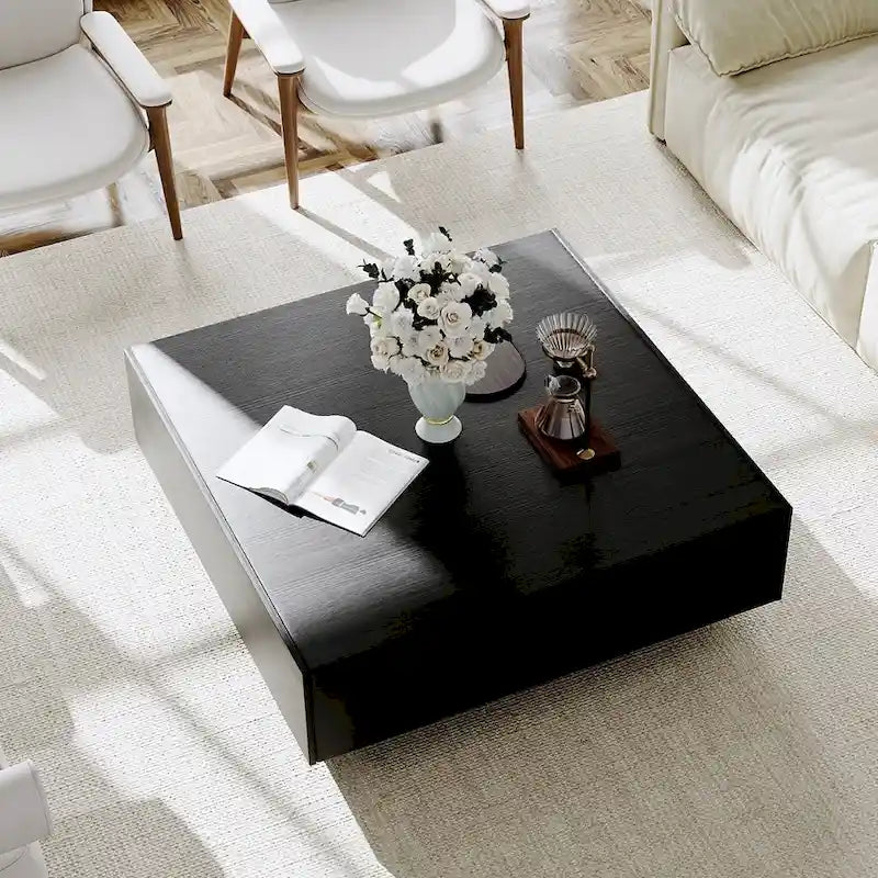 Mid Century Modern Coffee Table, Minimalist Wood Veneer Coffee Table with Storage for Living Room, Fully-assembled