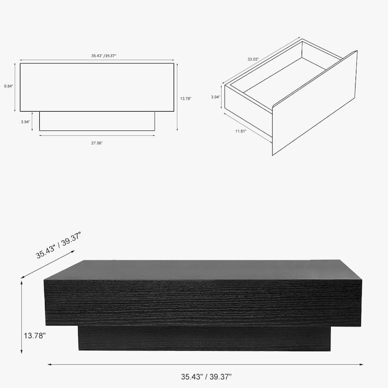 Mid Century Modern Coffee Table, Minimalist Wood Veneer Coffee Table with Storage for Living Room, Fully-assembled