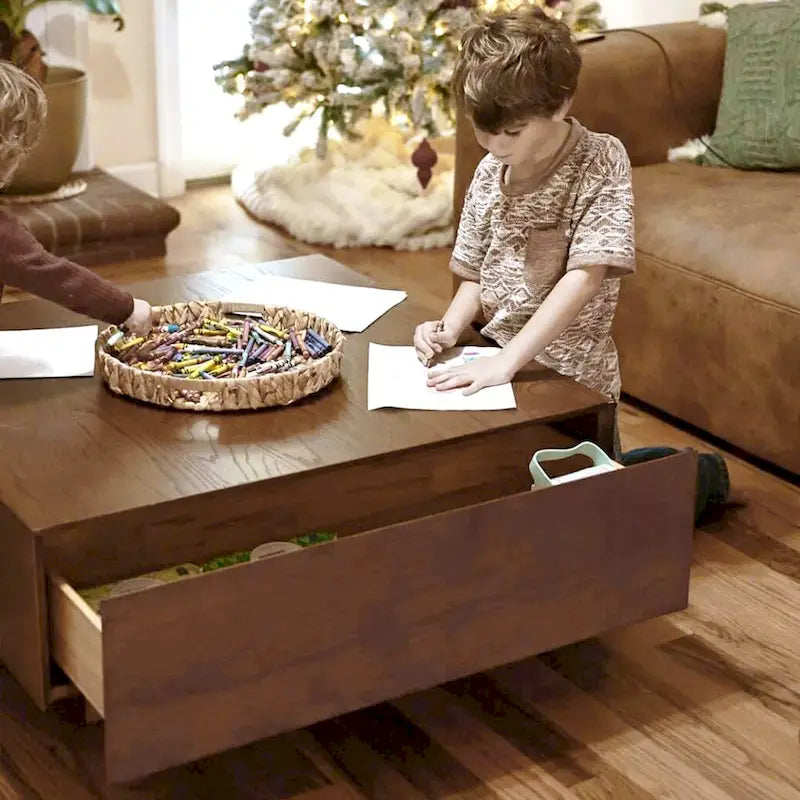 Mid Century Modern Coffee Table, Minimalist Wood Veneer Coffee Table with Storage for Living Room, Fully-assembled