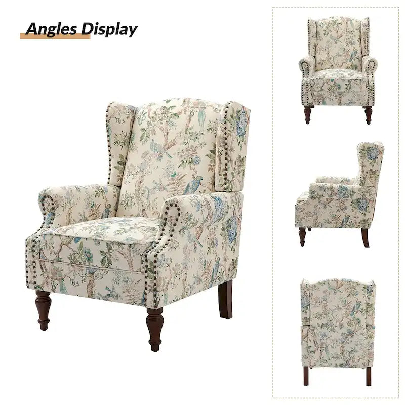 Gott Traditional Wingback Armchair with Solid Wood Legs by HULALA HOME