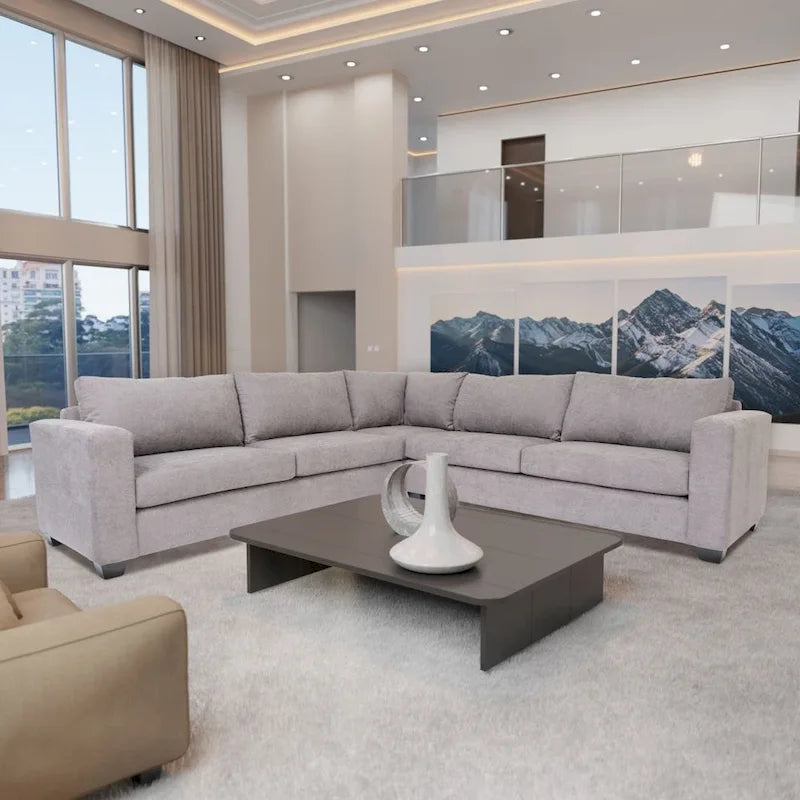 Coast to Coast Sofas Contemporary L Shaped Sectional Sofa Polyester Fabric Solid Wood Frame Upholstered