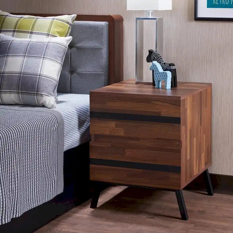 HomeRoots 23 Black And Brown End Table With Two Drawers - 18 X 20 X 23
