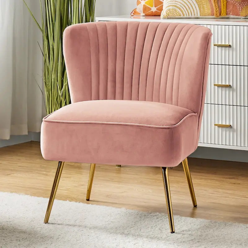 Monica 22W Upholstered Modern Tufted Accent Side Chair with Gold Legs by HULALA HOME