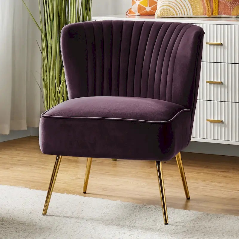Monica 22W Upholstered Modern Tufted Accent Side Chair with Gold Legs by HULALA HOME