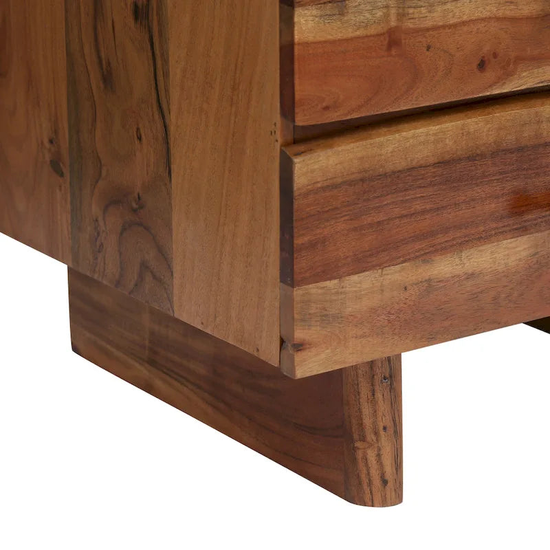 Terrell Handcrafted Boho Acacia Wood 3 Drawer Nightstand (Set of 2) by Christopher Knight Home
