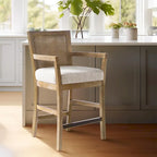 Tabouret de bar à dossier en rotin naturel recyclé/crème