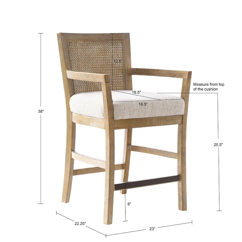 Madison Park Blaine Cream/Reclaimed Natural Cane Back Counter Stool