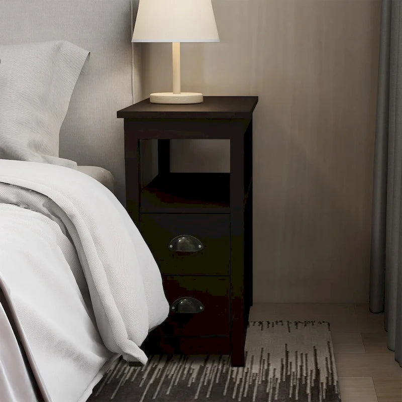 End Table Narrow Nightstand With Two Drawers And Open Shelf