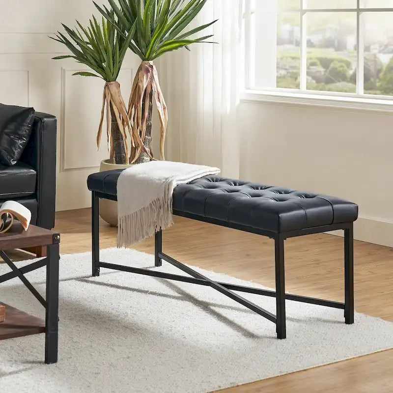 Eberhard Modern 50.5 Genuine Leather Upholstered Bench with Metal Legs by HULALA HOME