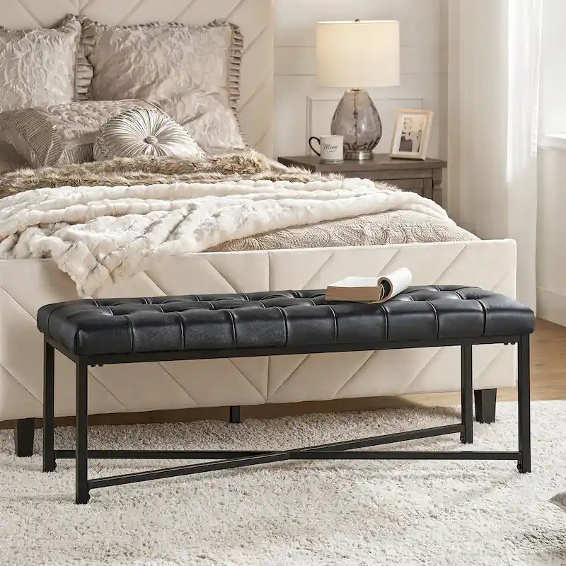 Eberhard Modern 50.5 Genuine Leather Upholstered Bench with Metal Legs by HULALA HOME