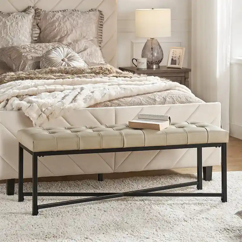Eberhard Modern 50.5 Genuine Leather Upholstered Bench with Metal Legs by HULALA HOME