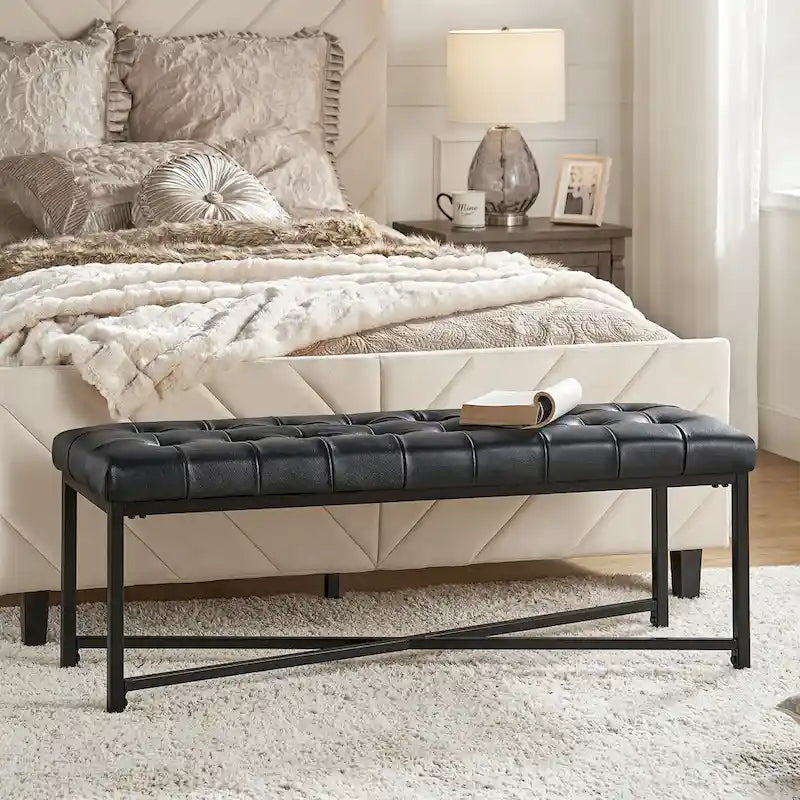 Eberhard Modern 50.5 Genuine Leather Upholstered Bench with Metal Legs by HULALA HOME