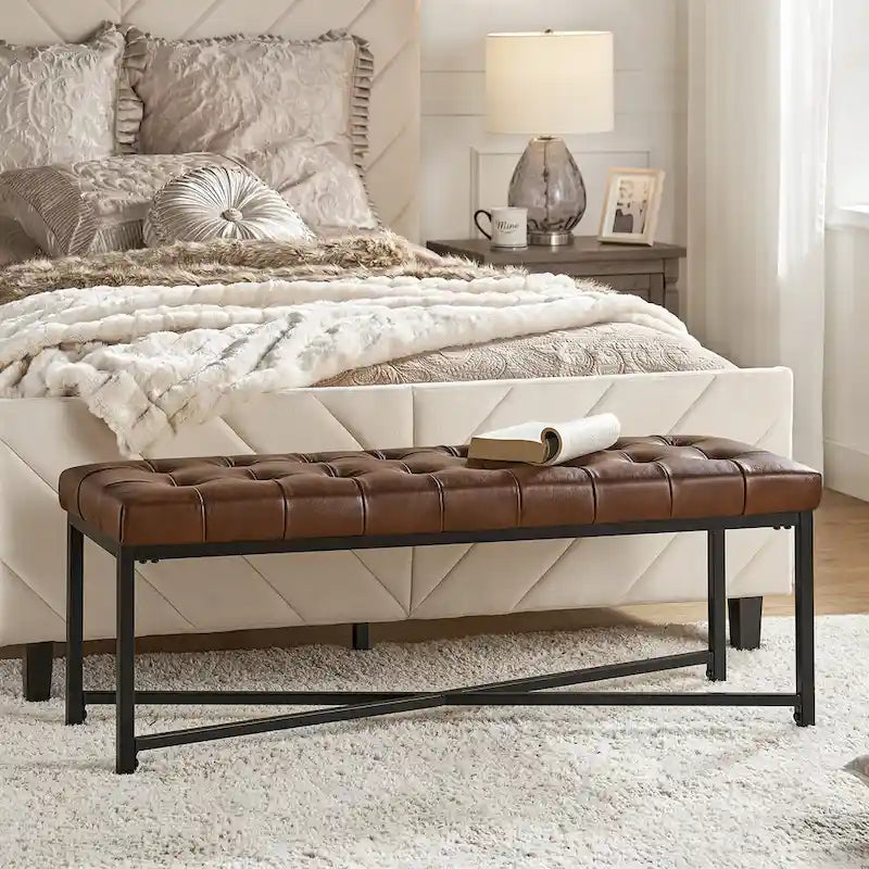 Eberhard Modern 50.5 Genuine Leather Upholstered Bench with Metal Legs by HULALA HOME