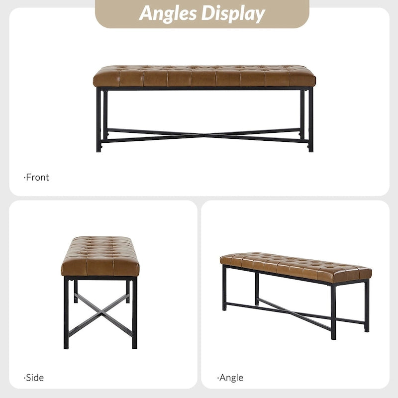 Eberhard Modern 50.5 Genuine Leather Upholstered Bench with Metal Legs by HULALA HOME