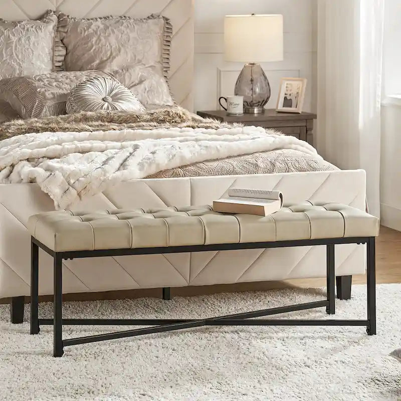 Eberhard Modern 50.5 Genuine Leather Upholstered Bench with Metal Legs by HULALA HOME