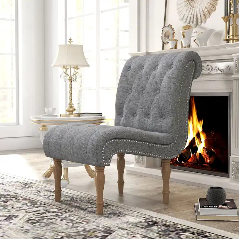 Upholstered Accent Lounge Chair for Bedroom Living Room Armless Slipper Chair with Wood Legs