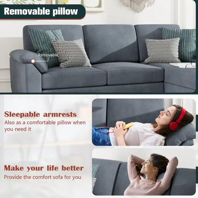 Futzca 79 Convertible Sectional Sofa Couch, 3 Seat L Shaped