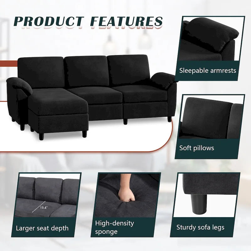 Futzca 79 Convertible Sectional Sofa Couch, 3 Seat L Shaped