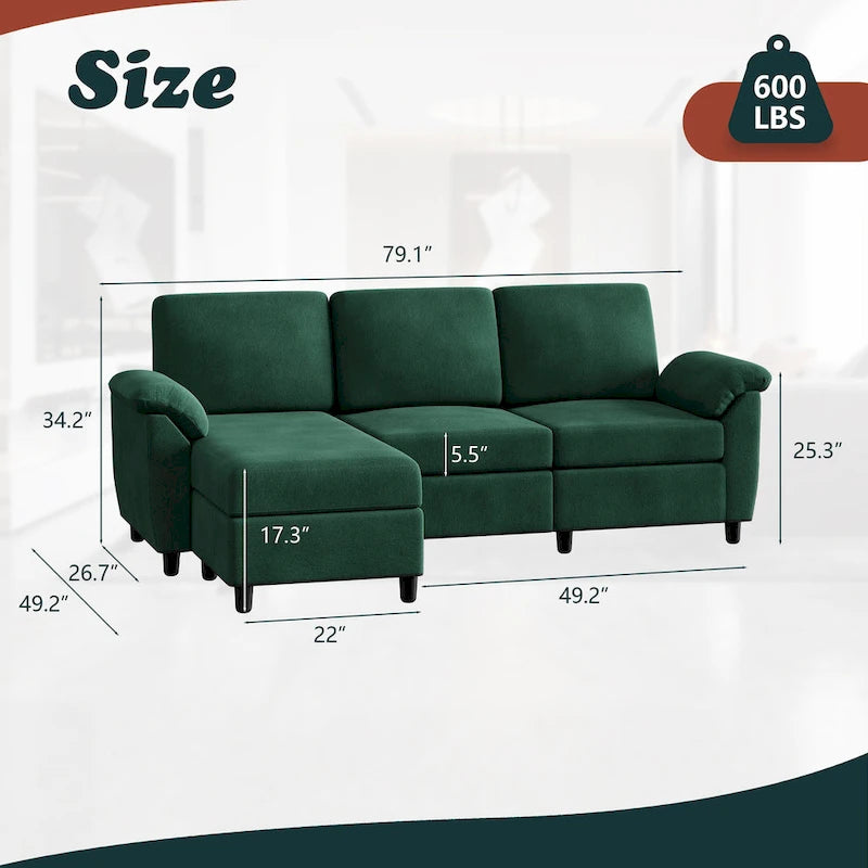 Futzca 79 Convertible Sectional Sofa Couch, 3 Seat L Shaped