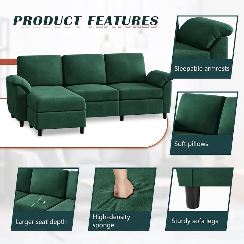 Futzca 79 Convertible Sectional Sofa Couch, 3 Seat L Shaped