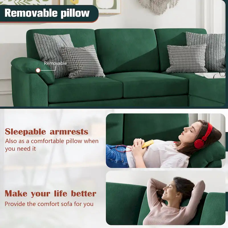 Futzca 79 Convertible Sectional Sofa Couch, 3 Seat L Shaped