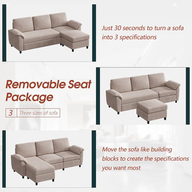 Futzca 79 Convertible Sectional Sofa Couch, 3 Seat L Shaped