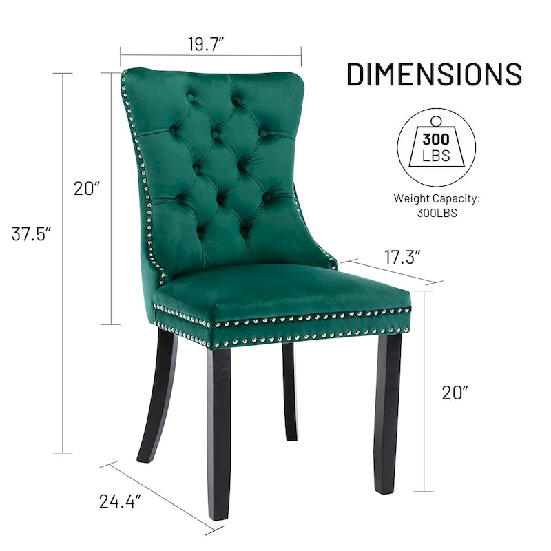 Velvet Dining Chairs Set of 2, Upholstered High-end Tufted Dining Room Chair with Nailhead Back Ring Pull Trim Solid Wood Legs