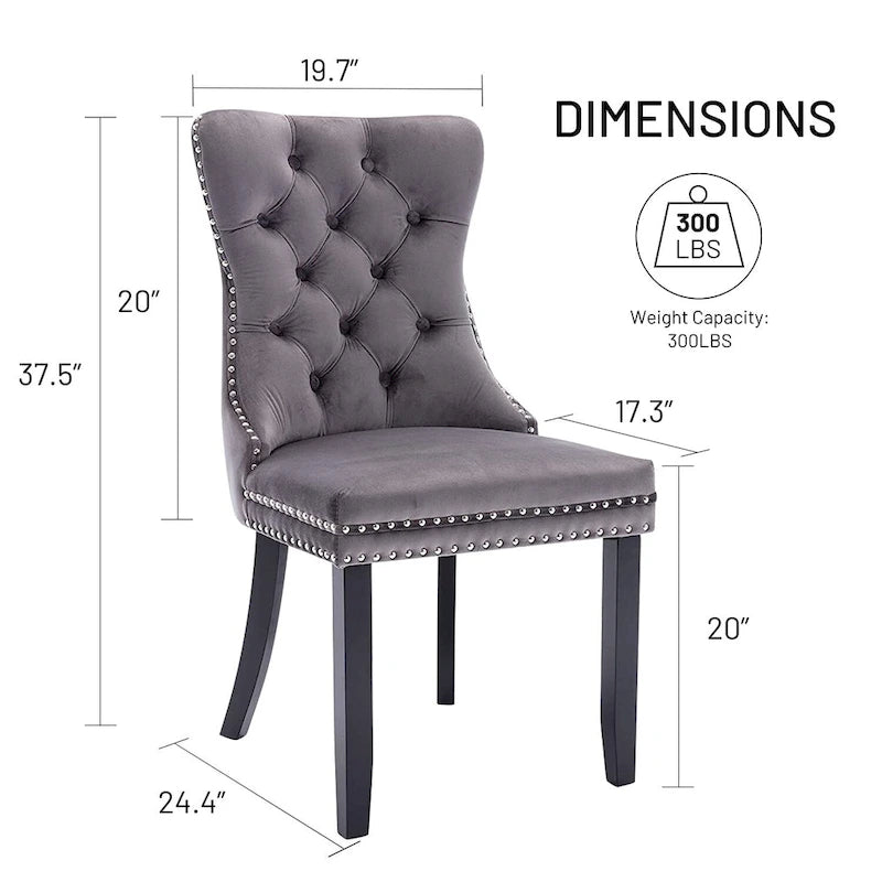 Velvet Dining Chairs Set of 2, Upholstered High-end Tufted Dining Room Chair with Nailhead Back Ring Pull Trim Solid Wood Legs