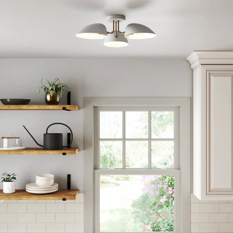 Nathan James Argo Semi Flush Ceiling Mount 3-Light Fixture with Retro Rounded Shade