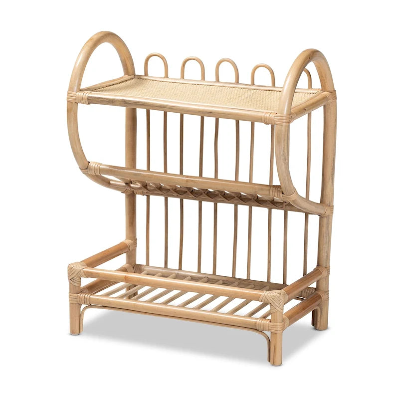 Liora Bohemian Natural Brown Finished Rattan 2-Tier Display Shelf
