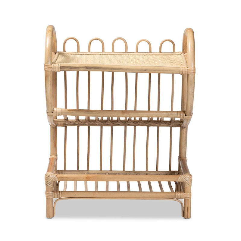 Liora Bohemian Natural Brown Finished Rattan 2-Tier Display Shelf