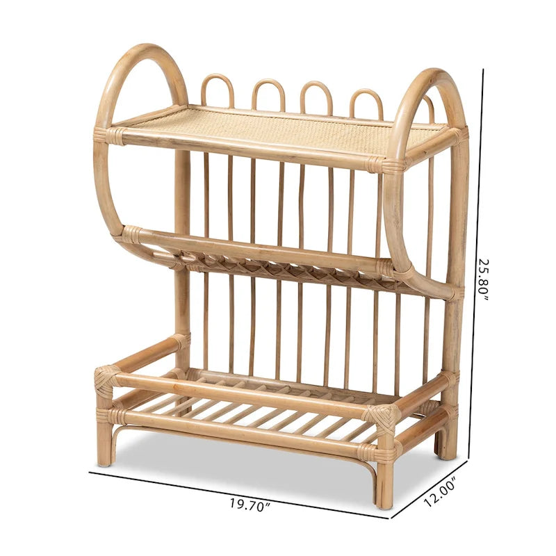 Liora Bohemian Natural Brown Finished Rattan 2-Tier Display Shelf