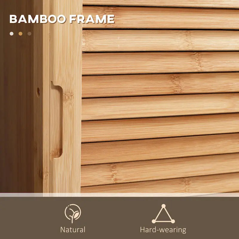 kleankin Tall Bathroom Cabinet with Drawer and Slatted Shelves, Slim Bamboo Linen Tower with Louvered Door