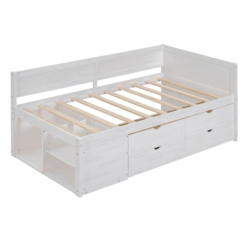 Twin Size Daybed with Drawers and Shelves, Gray