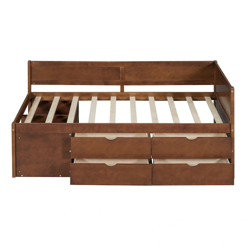 Twin Size Daybed with Drawers and Shelves, Gray