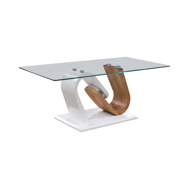 Tong Contemporary White and Natural 47-inch Glass Top 2-Piece Coffee Table Set by Furniture of America