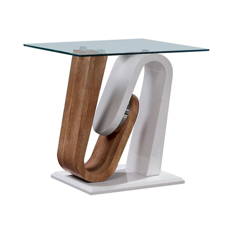 Tong Contemporary White and Natural 47-inch Glass Top 2-Piece Coffee Table Set by Furniture of America