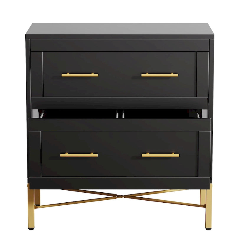 32 Inch File Cabinet, Modern 2 Drawer Lateral Filing Cabinet for Letter/Legal/A4 Size, for Home Office, White Gold