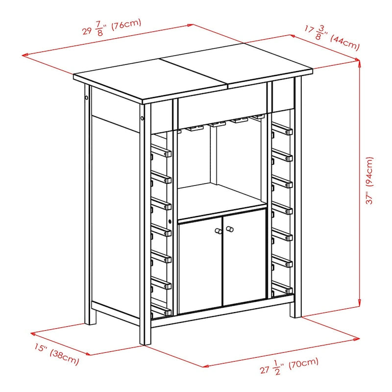 Wine Cabinet, Expandable Top, Espresso - 29.92 x 17.32 x 37.01 inches
