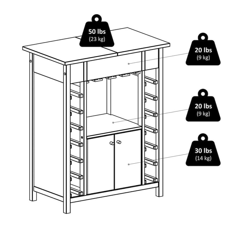 Wine Cabinet, Expandable Top, Espresso - 29.92 x 17.32 x 37.01 inches