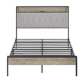 Mieres Queen Size Bed Frame, Platform Bed with Storage Headboard and Charging Station, Non-Slip Without Noise