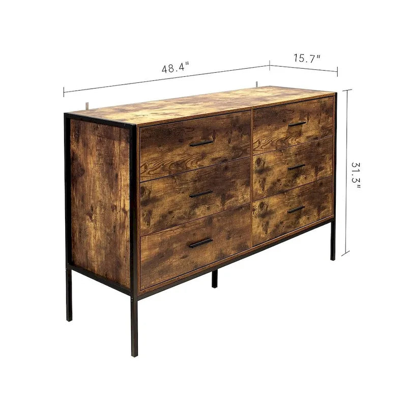 Rustic Brown 6 Drawer Dresser or Set of 2 Nightstands