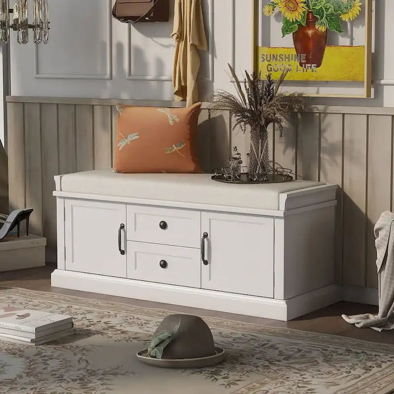 Storage Bench Shoe Bench with Removable Cushion for Living Room